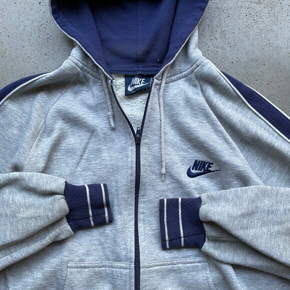Vintage 1980’s Nike Gray Zip-up Hoodie Sweatshirt Striped Men’s L Retro Sporty - Picture 4 of 5